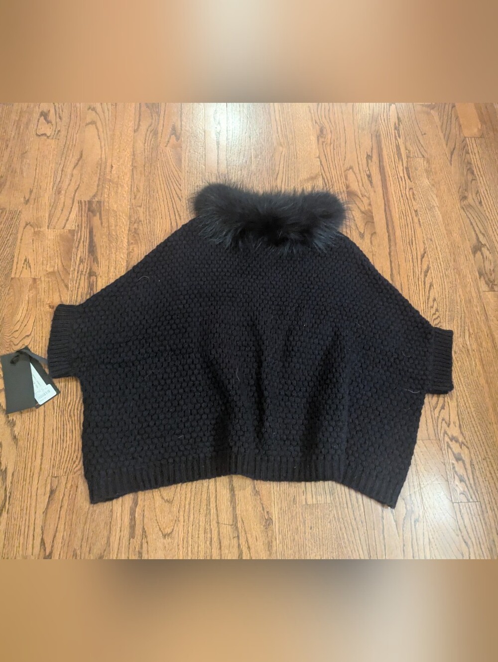 New With Tags For Collar Linda Richards Luxury Poncho Sweater Navy Blue Wool